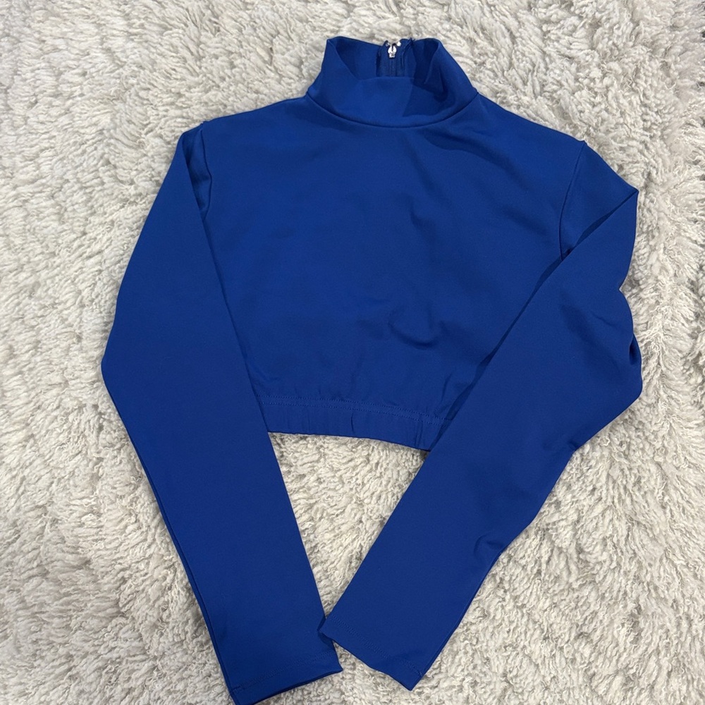 Blue Long Sleeve Cheer Crop Top